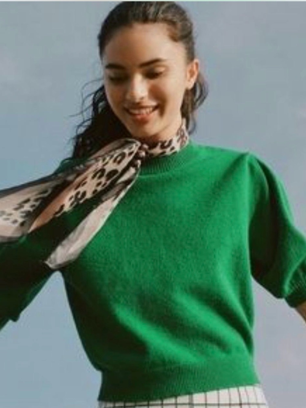 Anthropologie MOTH Connelly Kelly Green Puff Sleeve Sweater, Medium - Picture 3 of 10